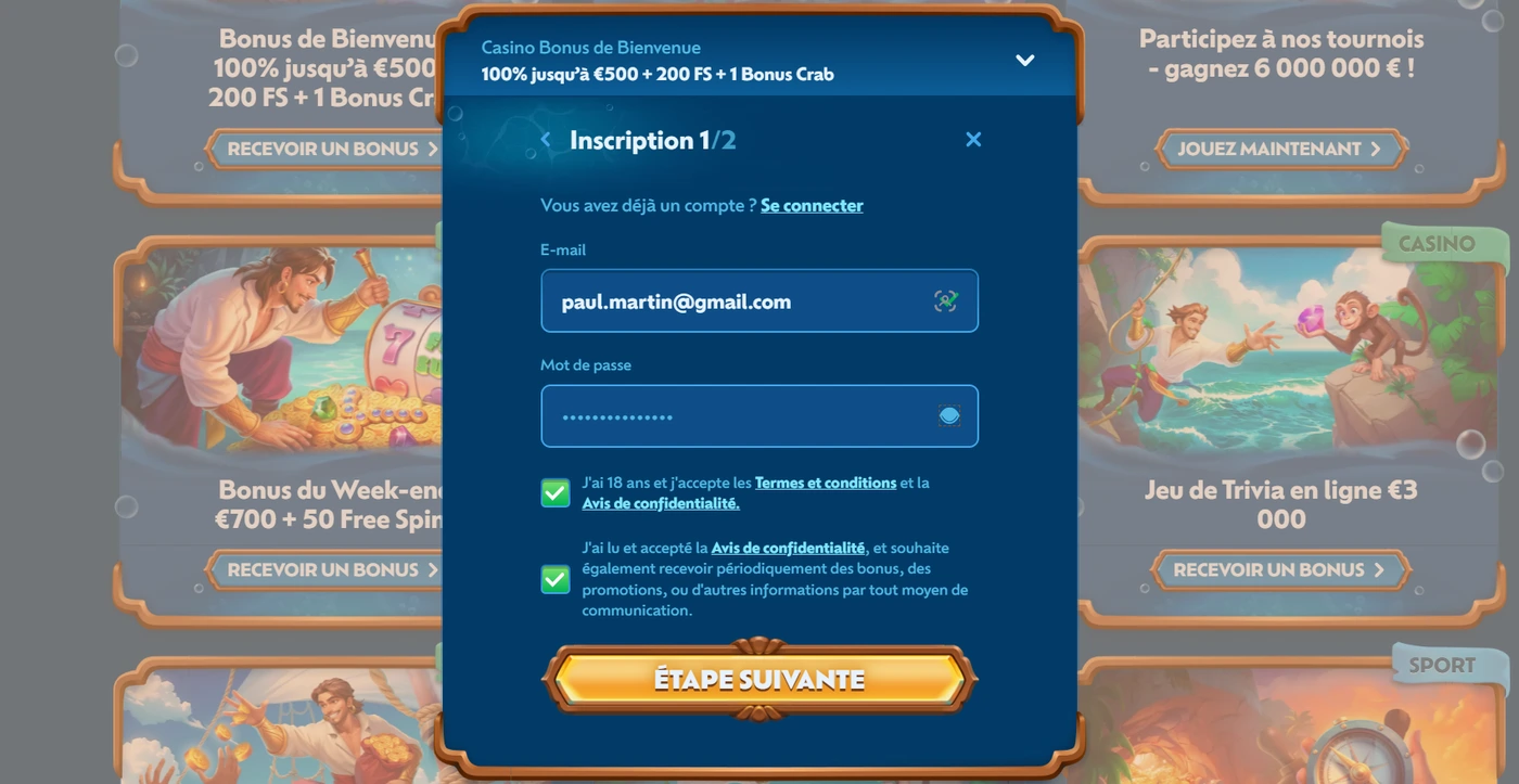 Winbay Casino Inscription Première Étape