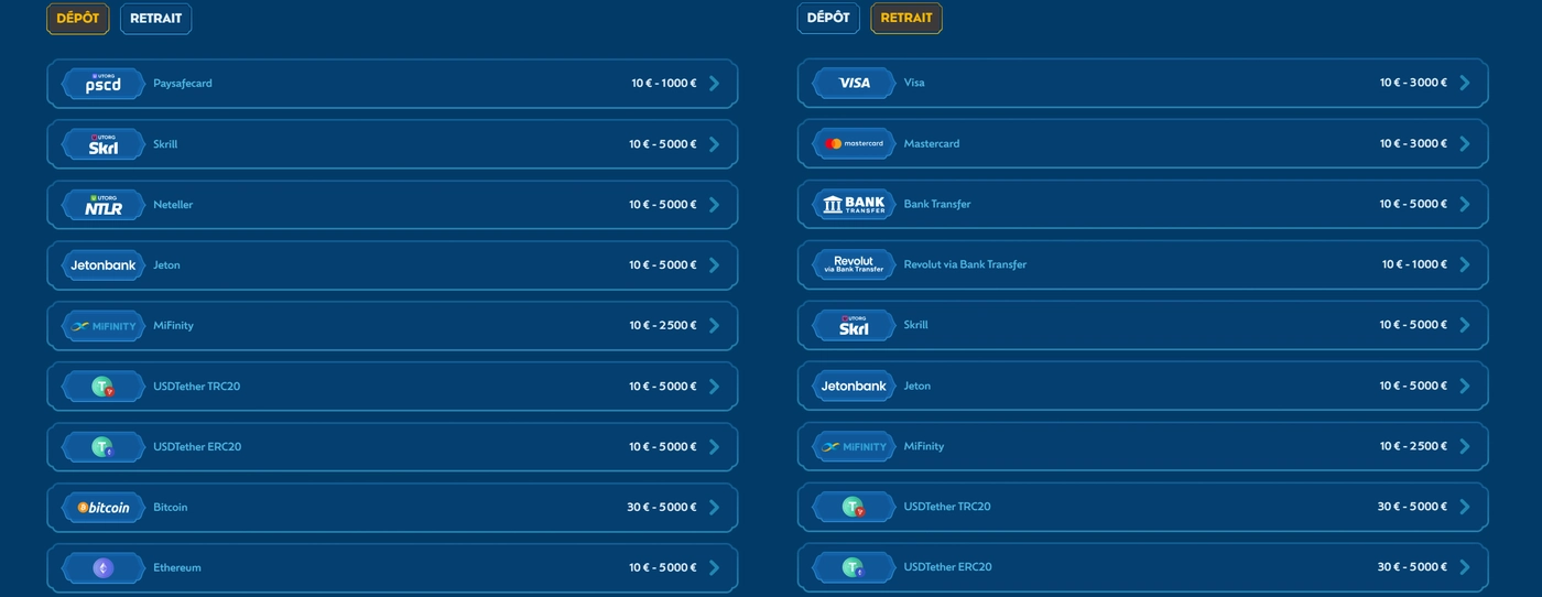 Winbay Casino Paiements